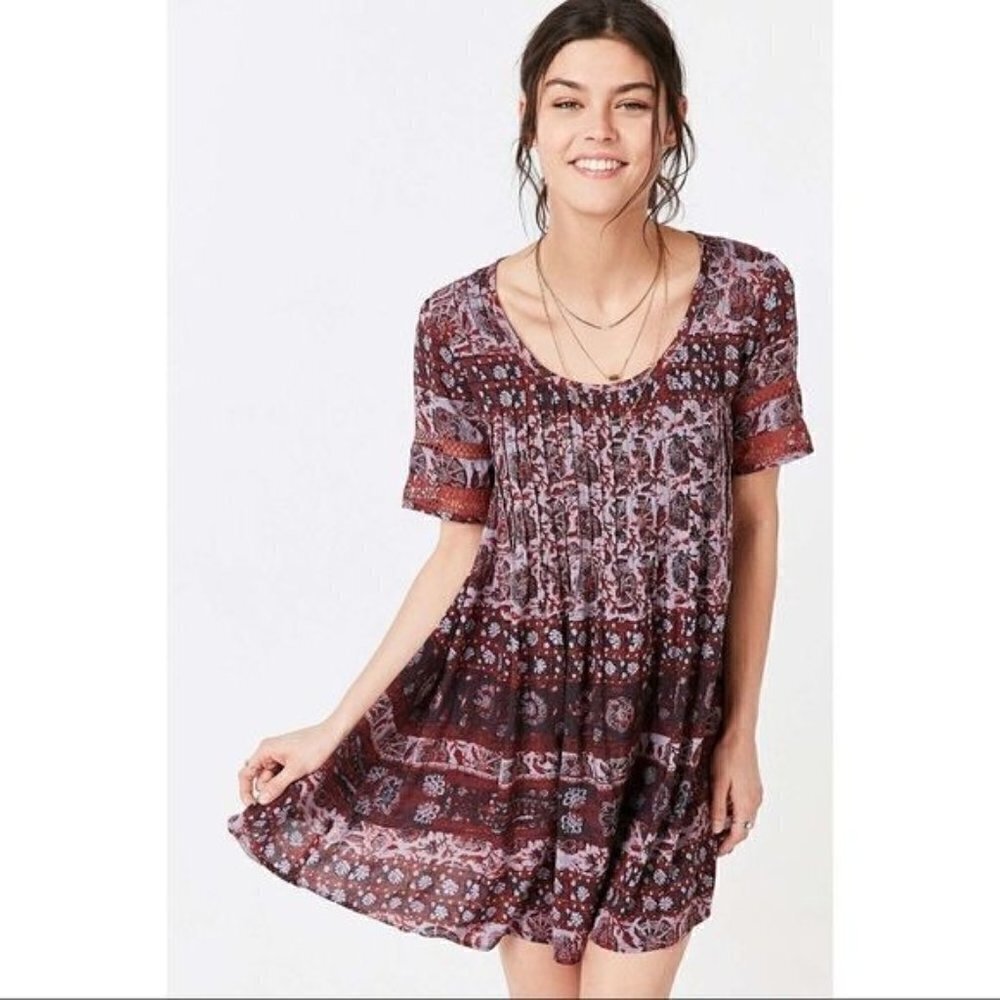 Urban‎ Outfitters UO Ecote Amethyst Ivory Pintucked Frock Mini Dress XS